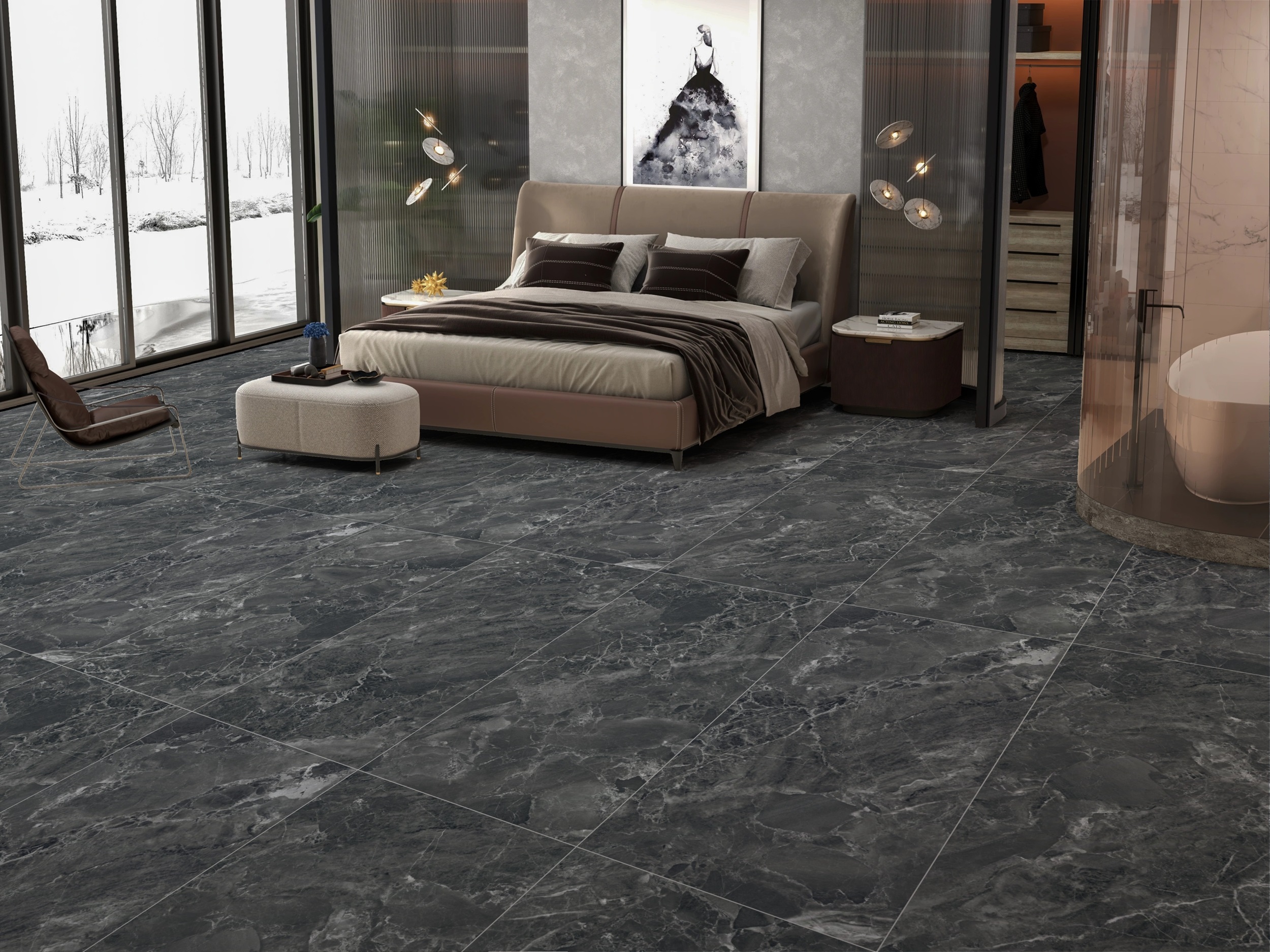 Cavora Black Matt Carving 120х60