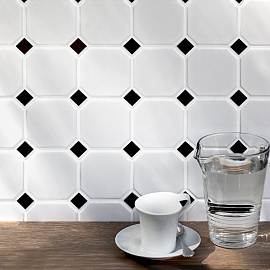 Octagon big White/Black Matt (CLA006) 30х30