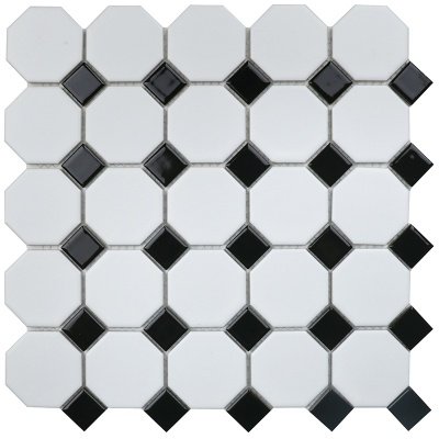 Китайская плитка StarMosaic Hex, Octagon, Triangolo Octagon small White/Black Matt (IDLA2575) 29.5 29.5
